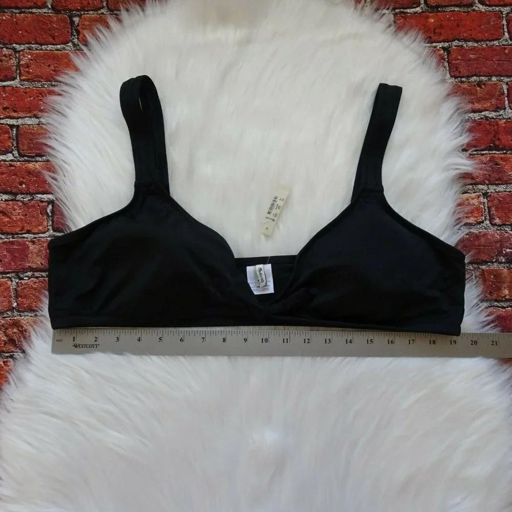 MADEWELL Bikini Top Tie-Front True Black Second Wave Tropical Women's 2X NWT